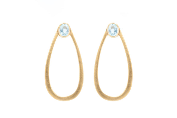 Teardrop Hoop with Aquamarine on Silver with 18K Gold Brushed Vermeil