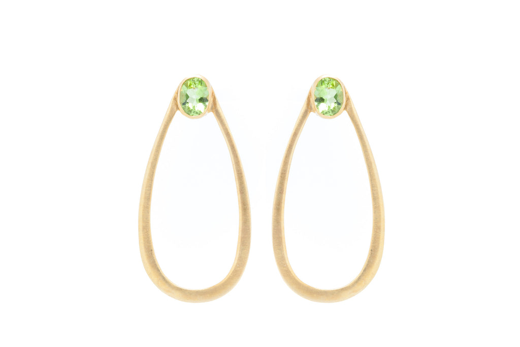 Teardrop Hoop with Peridot on Silver with 18K Brushed Gold Vermeil
