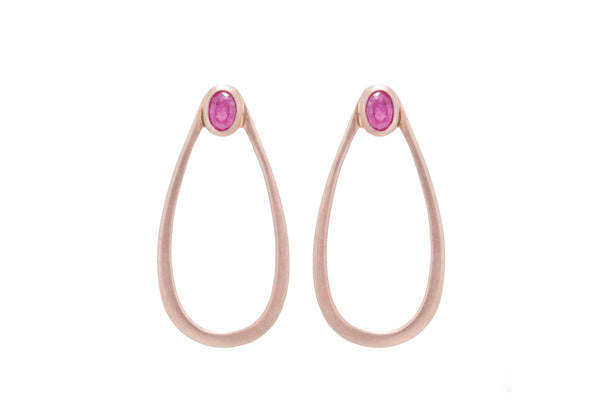Teardrop Hoop with Pink Tourmaline on Silver with 18K Brushed Rose Gold Vermeil