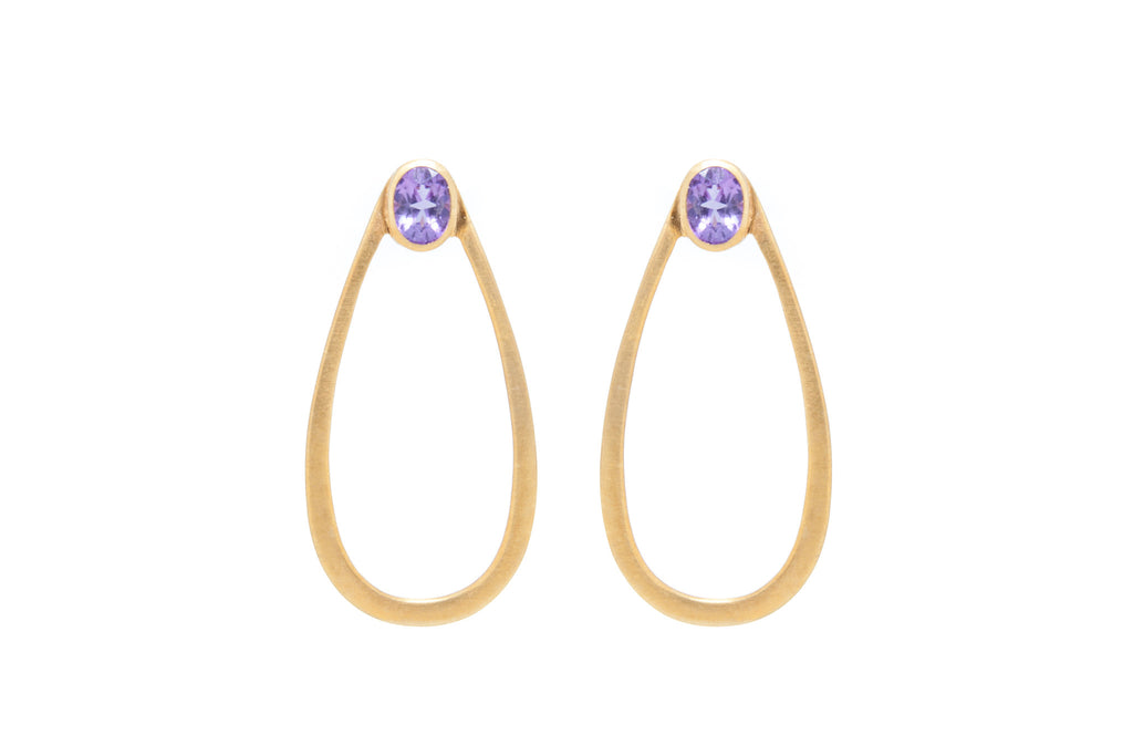 Teardrop Hoop with Amethyst on Silver with 18K Brushed Gold Vermeil