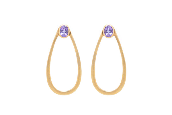 Teardrop Hoop with Amethyst on Silver with 18K Brushed Gold Vermeil